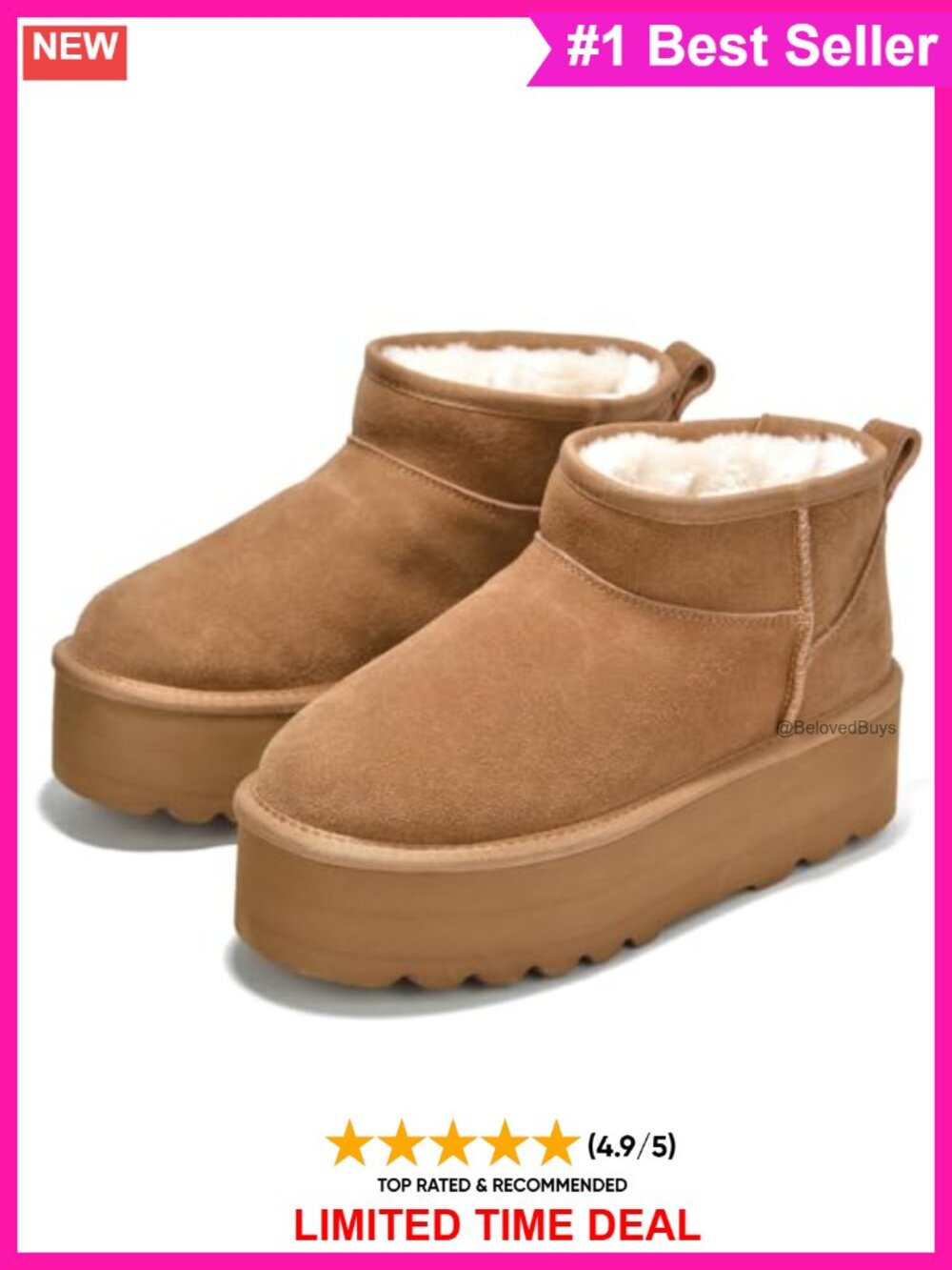 Genuine Suede Ankle Snow Boots Faux Fur Lined Platform Women's Winter